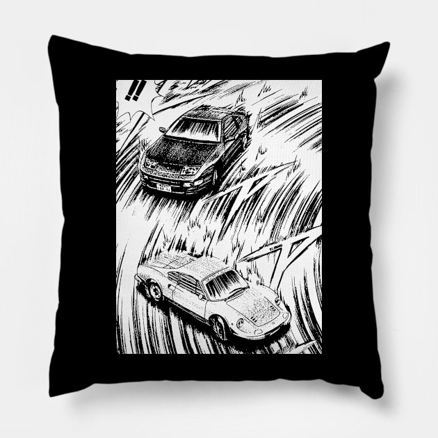 JDM Japanese Drift Racer Drifting Car Anime Manga Eurobeat Intensifies Aesthetic #4 Pillow by Neon Bang Bang