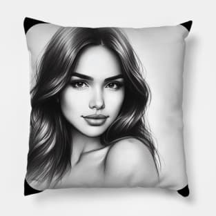 Pencil Sketch - Woman #9 Pillow