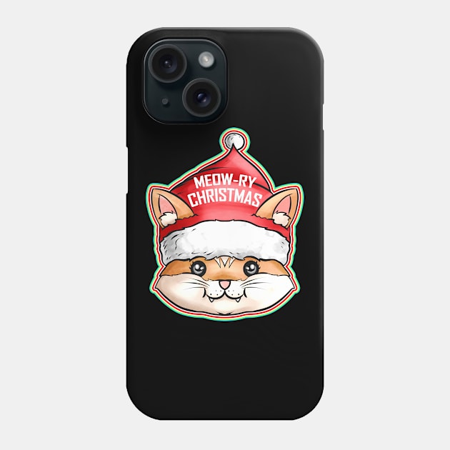Kawaii Cat Santas Hat Meow-ry Christmas Phone Case by SinBle