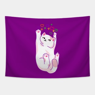 Cat and colorful hearts Tapestry