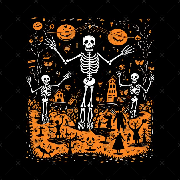 Skeleton Shuffle: A Playful Halloween Delight for Art Enthusiasts by familycuteycom