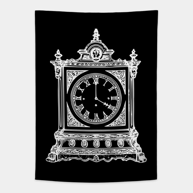 White Vintage Royal Table Clock Tapestry by Vintage Boutique