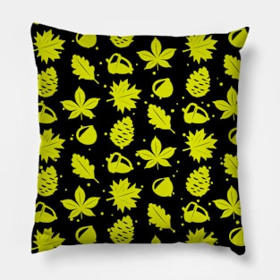 Yellow Graphic Nature Pattern on Black Background Pillow