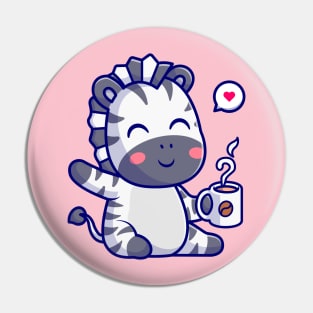 Cute Zebra Drink Coffee Cartoon Pin