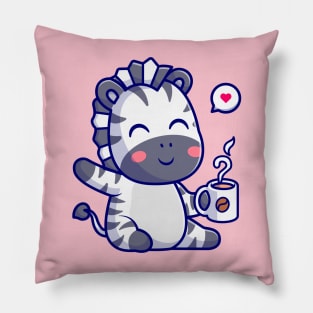 Cute Zebra Drink Coffee Cartoon Pillow