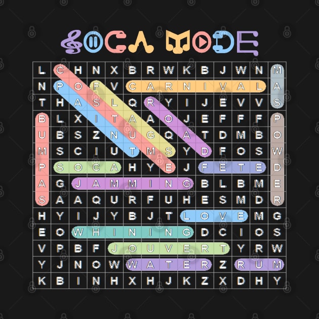 Soca Music Culture Word Search Puzzle | White Print by Soca-Mode