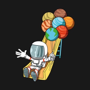 Kids Astronaut Space Slide Planets Balloons Birthday T-Shirt