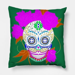 catrina kahlo from day of the dead mandala ecopop Pillow