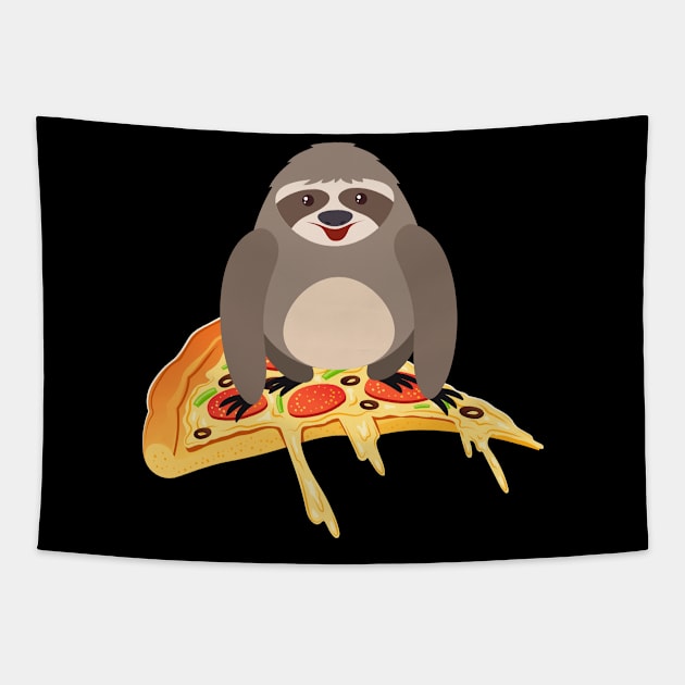 Cute & Funny Sloth Riding Pizza Adorable Animals Tapestry by theperfectpresents