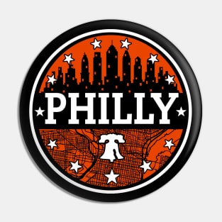 Orange and Black Philly Fan Philadelphia Skyline Liberty Bell Pin