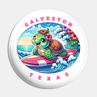 Galveston Texas Girls Cute Surfing Sea Turtle Pin