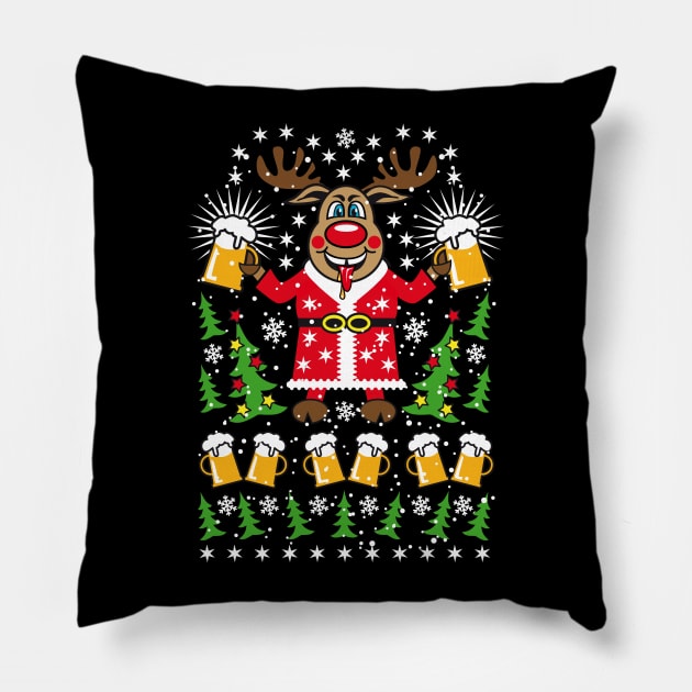 81 Reindeer Deer Rudolph Beer Santa Pillow by Margarita7