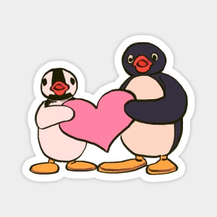 cute pingu and pinga penguin holding heart Magnet