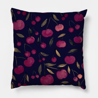 Watercolor sour cherries pattern - burgundy and black Pillow