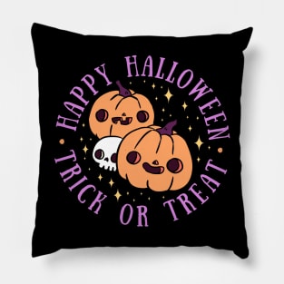 Happy Halloween trick or treat cute pumpkin heads with a skull Pillow