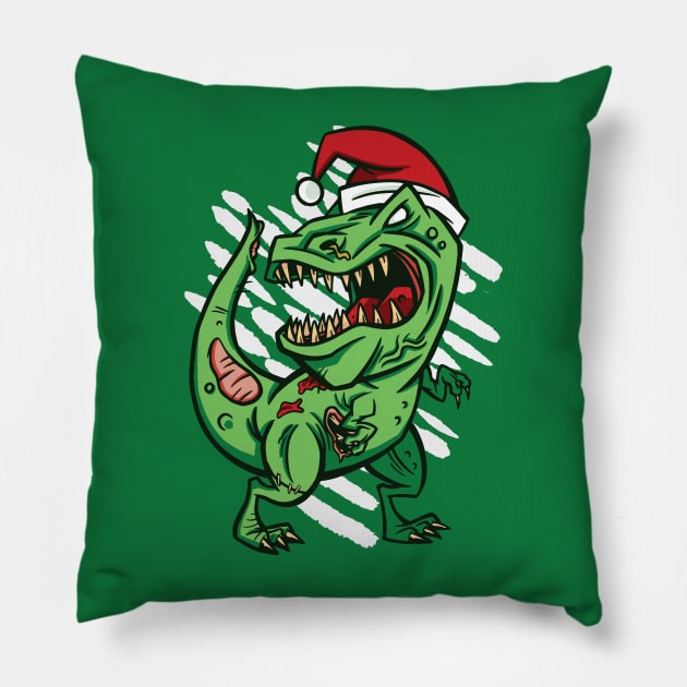 Zombie Santa T-Rex Dinosaur Cartoon Pillow by SLAG_Creative