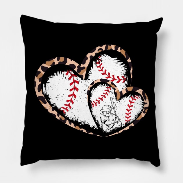 Twin hearts, Baseball, leopard, baseball player Pillow by Sandra Holloman