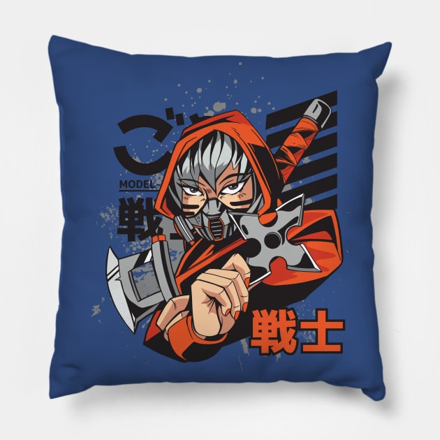 Ninja Girl Japanese Aesthetic Vintag Anime Otaku Pillow by Kribis