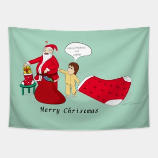 Merry Christmas Santa Claus with a cute little girl Tapestry