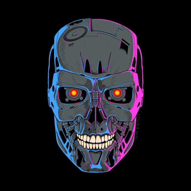 Terminator Skull - T-800- Pink and blue by Dark & Sticky