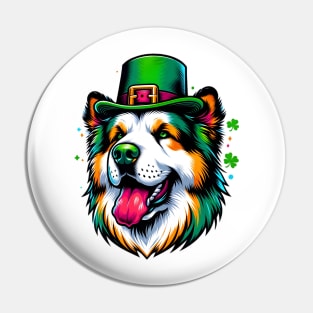 Central Asian Shepherd Dog Celebrates Saint Patrick's Day Pin