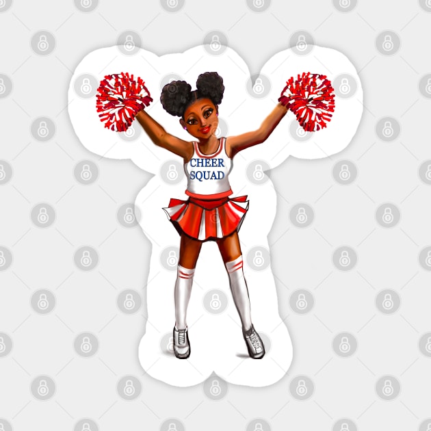 Inspirational motivational affirmation Cheer leader with Pom poms - Cheer Squad - anime girl cheerleader with Afro hair in puffs, brown eyes and dark brown skin side profile. Hair love ! Magnet by Artonmytee