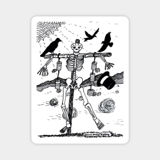 Skeleton scarecrow ravens Halloween drawing Magnet