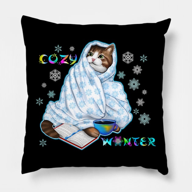 Cozy winter cat Pillow by Meakm