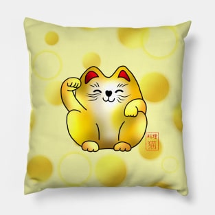 Lucky cat, gold maneki Pillow