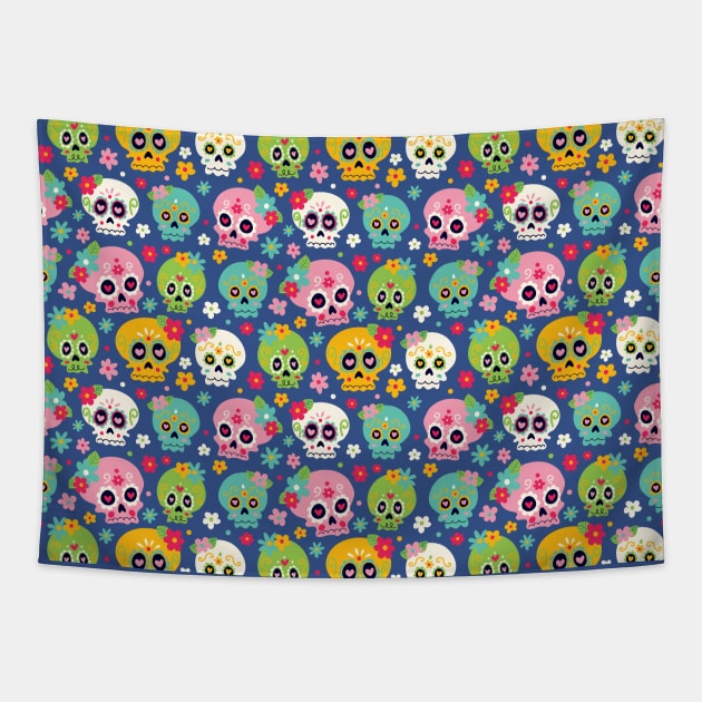 Colorful Sugar Skulls Tapestry by Alexandra Franzese