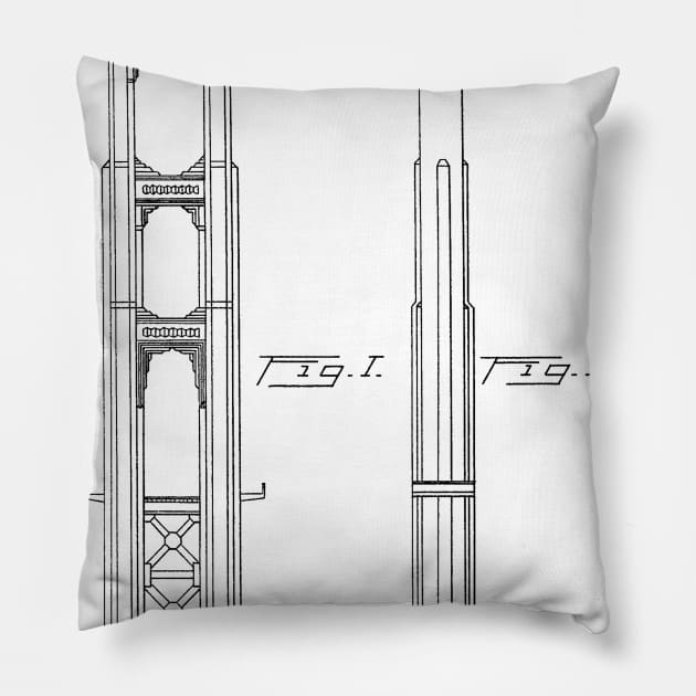 Highway Bridge Pier Vintage Patent Hand Drawing Pillow by TheYoungDesigns