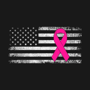 Breast Cancer Awareness Pink Ribbon Classic American Flag T-Shirt