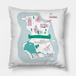 The Town of Schitt's Creek, hand drawn map of all of the town landmarks. Pillow