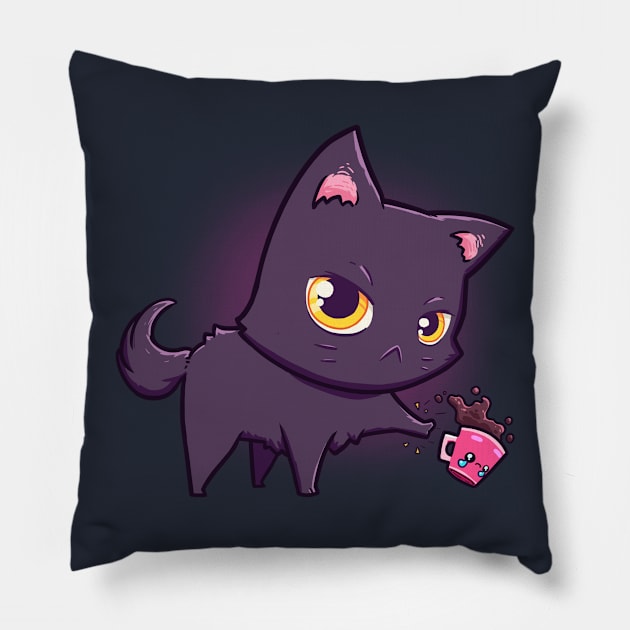 Cat Hates Mugs Pillow by Susto
