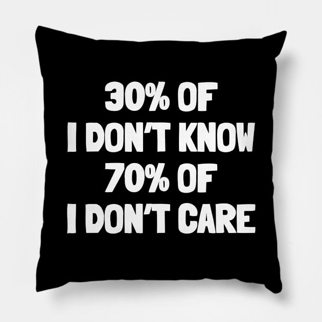 30% of i don't know 70% of i don't care Pillow by White Words