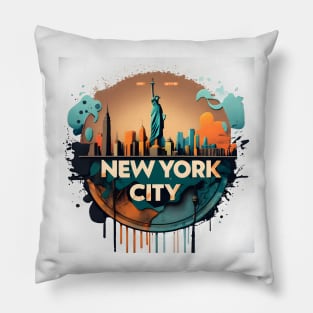new york city liberty sunset retro Pillow