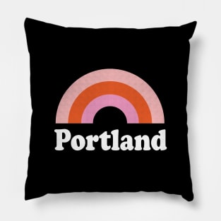 Portland, Oregon - OR Retro Rainbow and Text Pillow