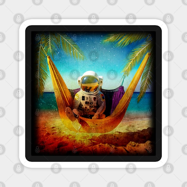 ASTRONAUT IN A HAMMOCK, RELAXING ON A TROPICAL BEACH Magnet by CliffordHayes