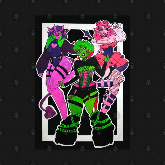 Monster Girl Trio by Beelixir Illustration