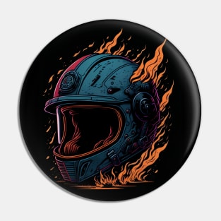 Flaming motorcycle helmet Pin