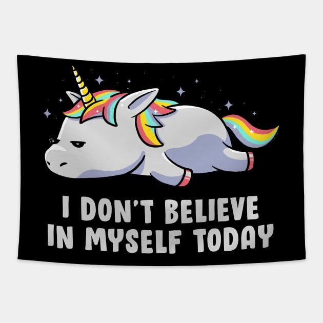 I Don’t Believe In Myself Lazy Unicorn Gift Tapestry by eduely