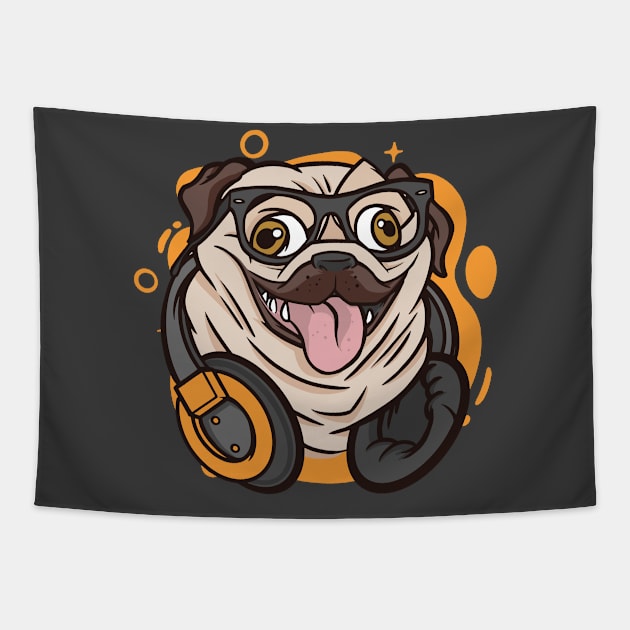 Funny Hipster Pug Dog Face // Pug Lover // Pug Mom Cute Tapestry by SLAG_Creative