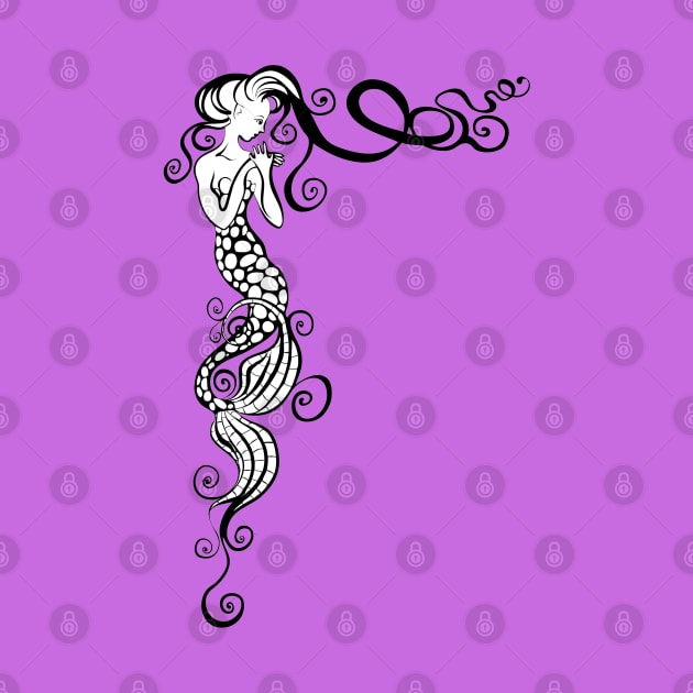 Whimsical black and white mermaid by Zodiart