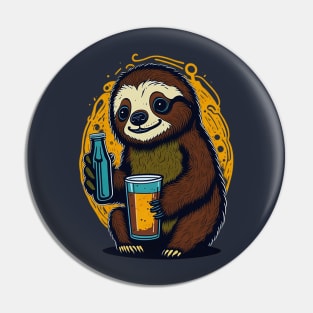 Cute Cartoonish Sloth With Beer Mug Pin