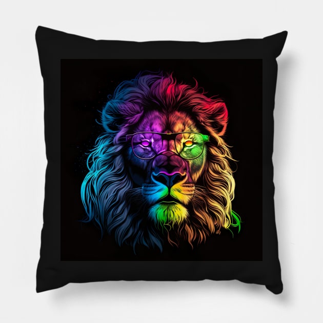 Retro lion in RGB colors of Pride ! Pillow by UmagineArts