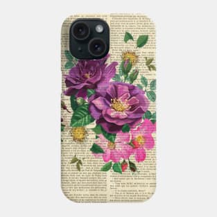 Botanical print, on old book page - dog rose Phone Case