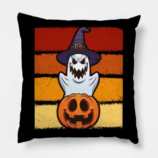 Ghost with Witch Hat Jack O Lantern Pumpkin Halloween Pillow