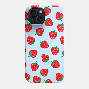 Cute Strawberry Pattern on Blue Background Phone Case