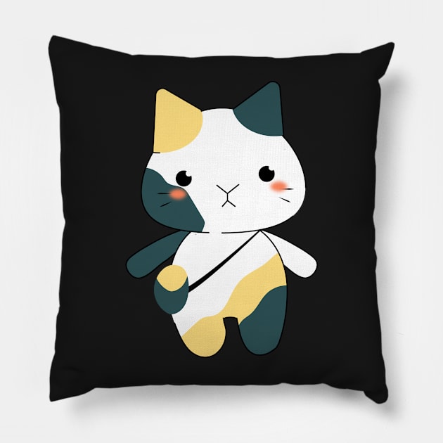 cute chubby cat walking with hanging bag Pillow by zaiynabhw