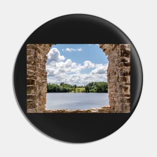 View to the river through ruins of Koknese Castle Pin